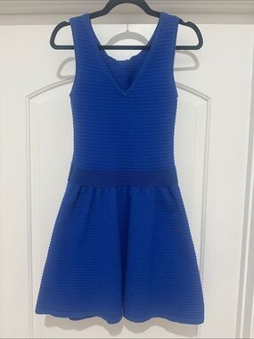 Sandro Royal Blue V-Neck Textured Fit-and-Flare Dress